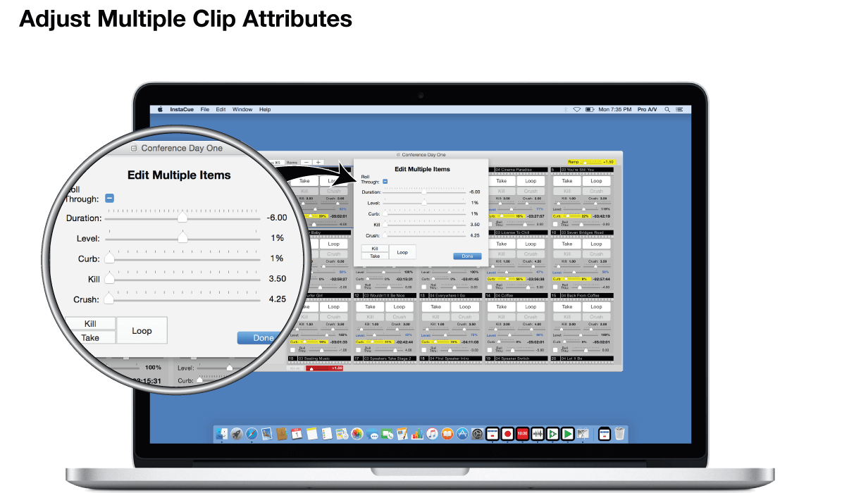 InstaCue Adjust Multiple Clip Attributes